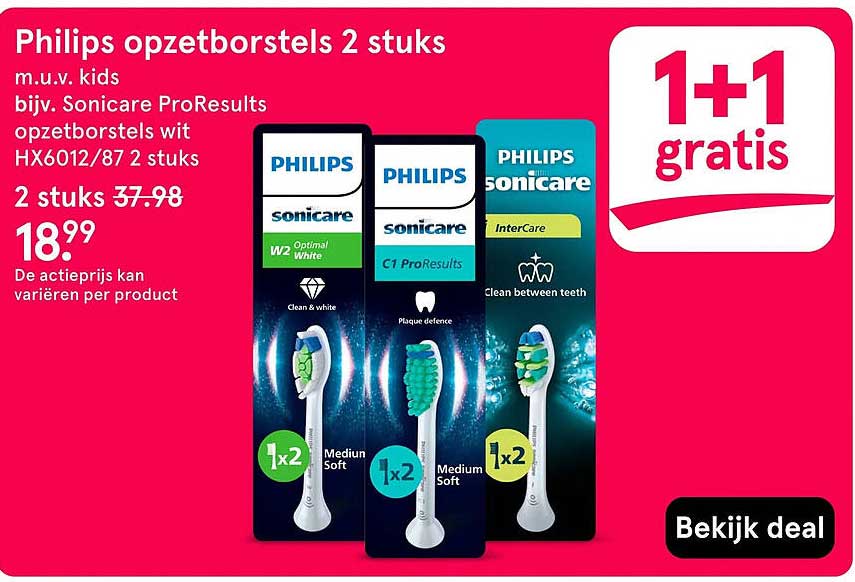 Philips opzetborstels 2 stuks 1+1 gratis
