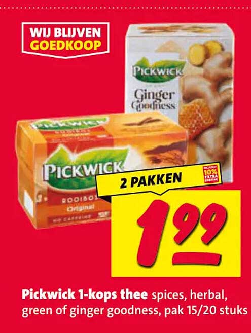 Pickwick 1-kops thee spices, herbal, green of ginger goodness, pak 15/20 stuks 2 pakken