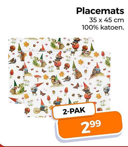 Placemats 35 x 45 cm 100% katoen. 2-PAK
