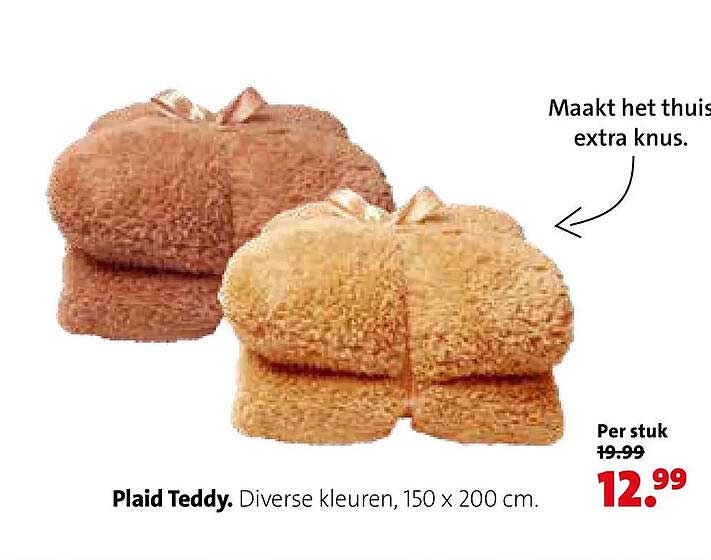 Plaid Teddy. Diverse kleuren, 150 x 200 cm.