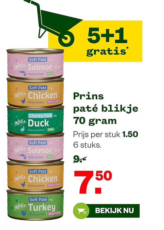 Prins paté blikje 70 gram 5+1 gratis*
