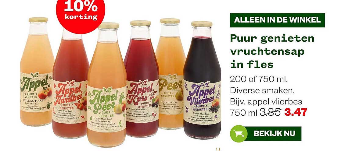 Puur genieten vruchtesap in fles 10% korting
