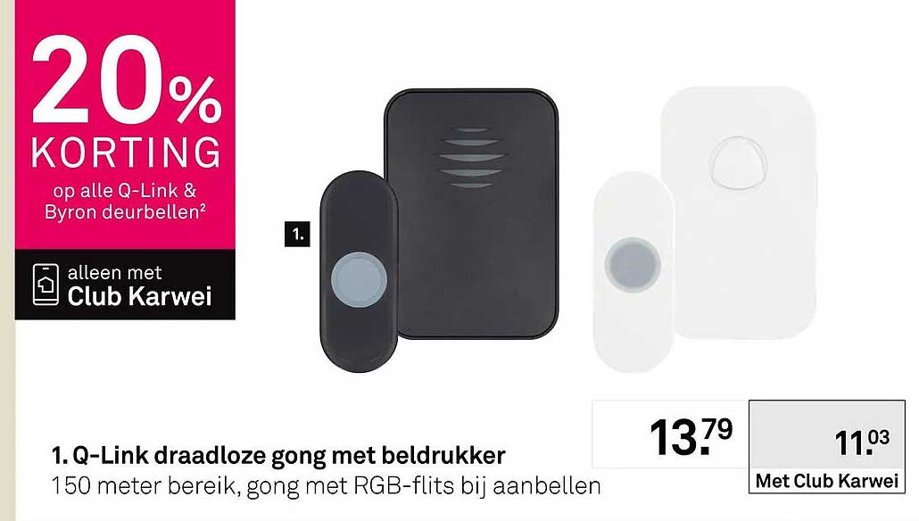 Q-Link draadloze gong met beldrukker