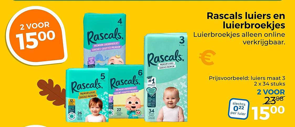 Rascals luiers en luiersbroekjes 2 VOOR 1500