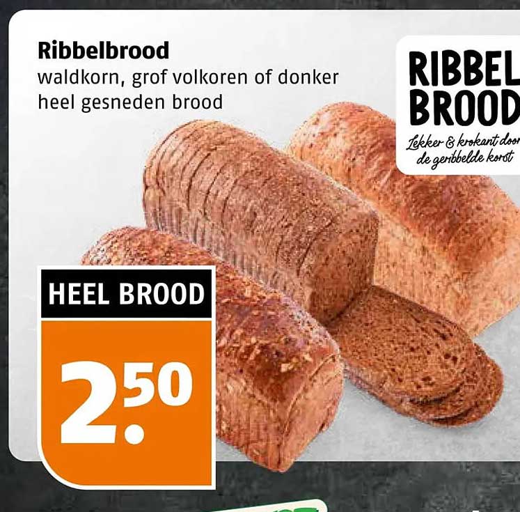 Ribbelbrood waldkorn, grof volkoren of donker heel gesneden brood