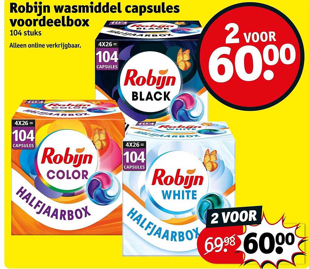 Robijn wasmiddel capsules voordeelbox 104 stuks 2 voor 60.00
