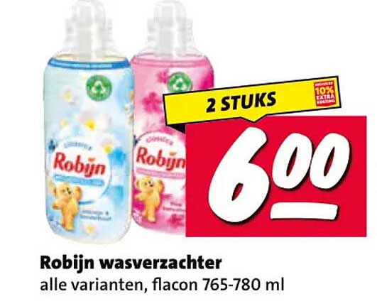 Robijn wasverzachter alle varianten, flacon 765-780 ml 2 STUKS