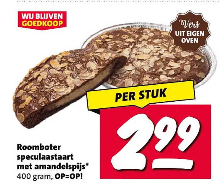 Roomboter speculaastaart met amandelspijs* 400 gram, OP=OP! PER STUK