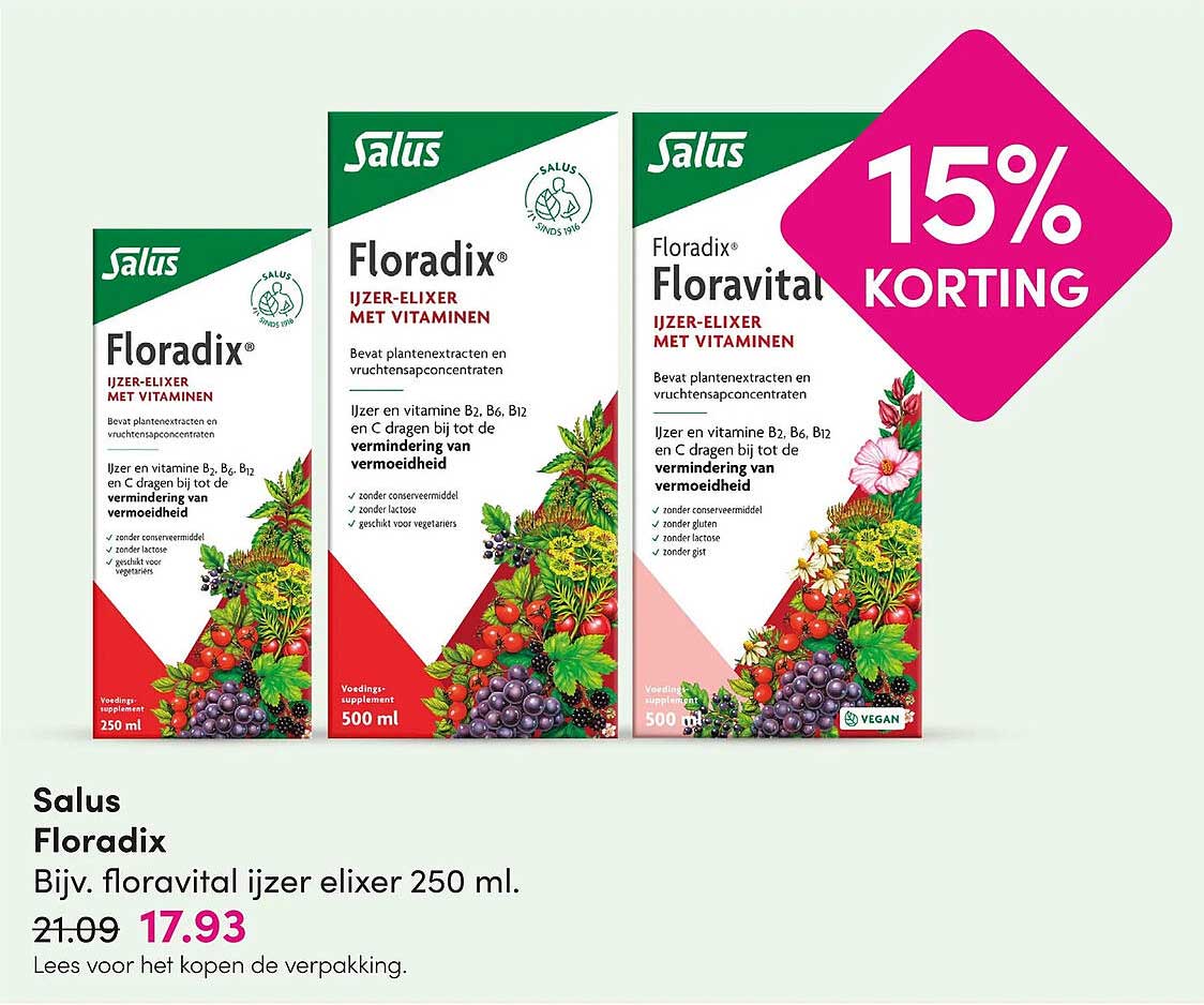 Salus Floradix Bijv. floravital ijzer elixer 250 ml. 15% KORTING