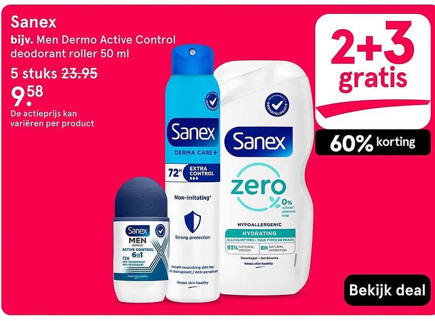 Sanex bijv. Men Dermo Active Control deodorant roller 50 ml 2+3 gratis