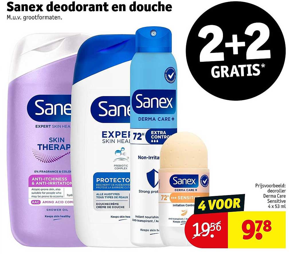 Sanex deodorant en douche 2+2 gratis
