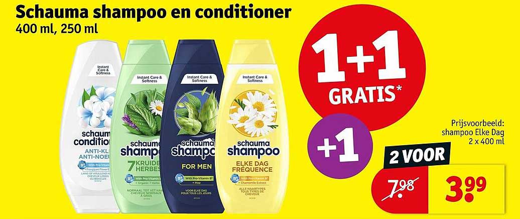 Schauma shampoo en conditioner 400 ml, 250 ml 1+1 GRATIS
