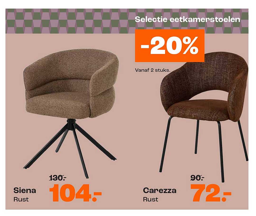 Selectie eetkamerstoelen -20% vanaf 2 stuks