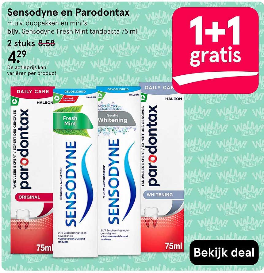 Sensodyne en Parodontax 1+1 gratis