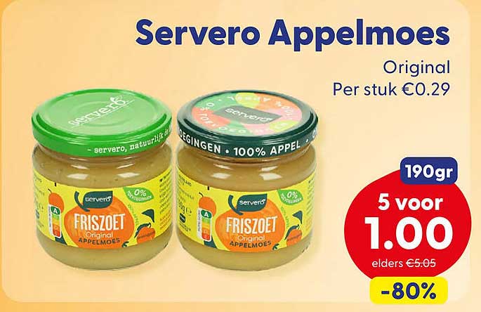 Servero Appelmoes Original Per stuk €0.29 190gr 5 voor 1.00 -80%