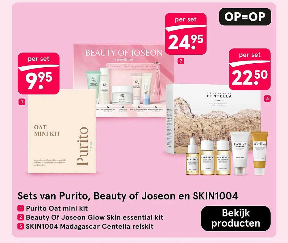 Sets van Purito, Beauty of Joseon en SKIN1004