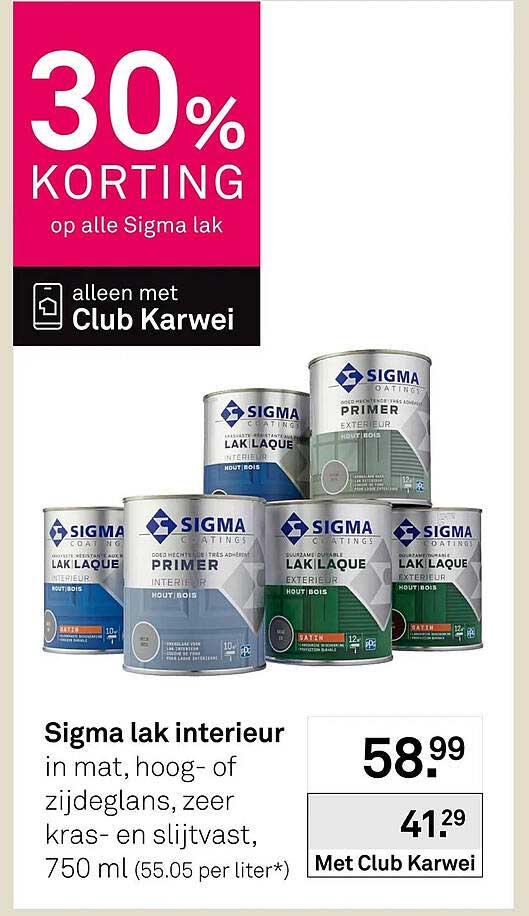 Sigma lak interieur in mat, hoog- of zijdeglans, zeer kras- en slijtvast, 750 ml