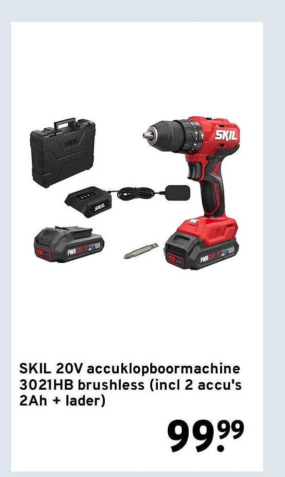 SKIL 20V accuklopboormachine 3021HB brushless (incl 2 accu's 2Ah + lader)