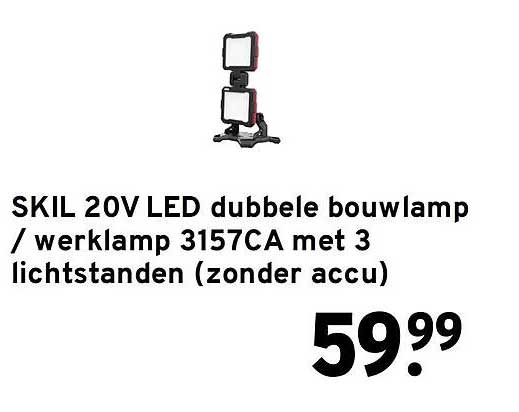 SKIL 20V LED dubbele bouwlamp / werklamp 3157CA met 3 lichtstanden (zonder accu)