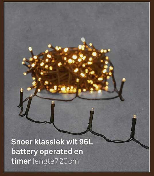 Snoer klassiek wit 96L battery operated en timer lengte 720cm