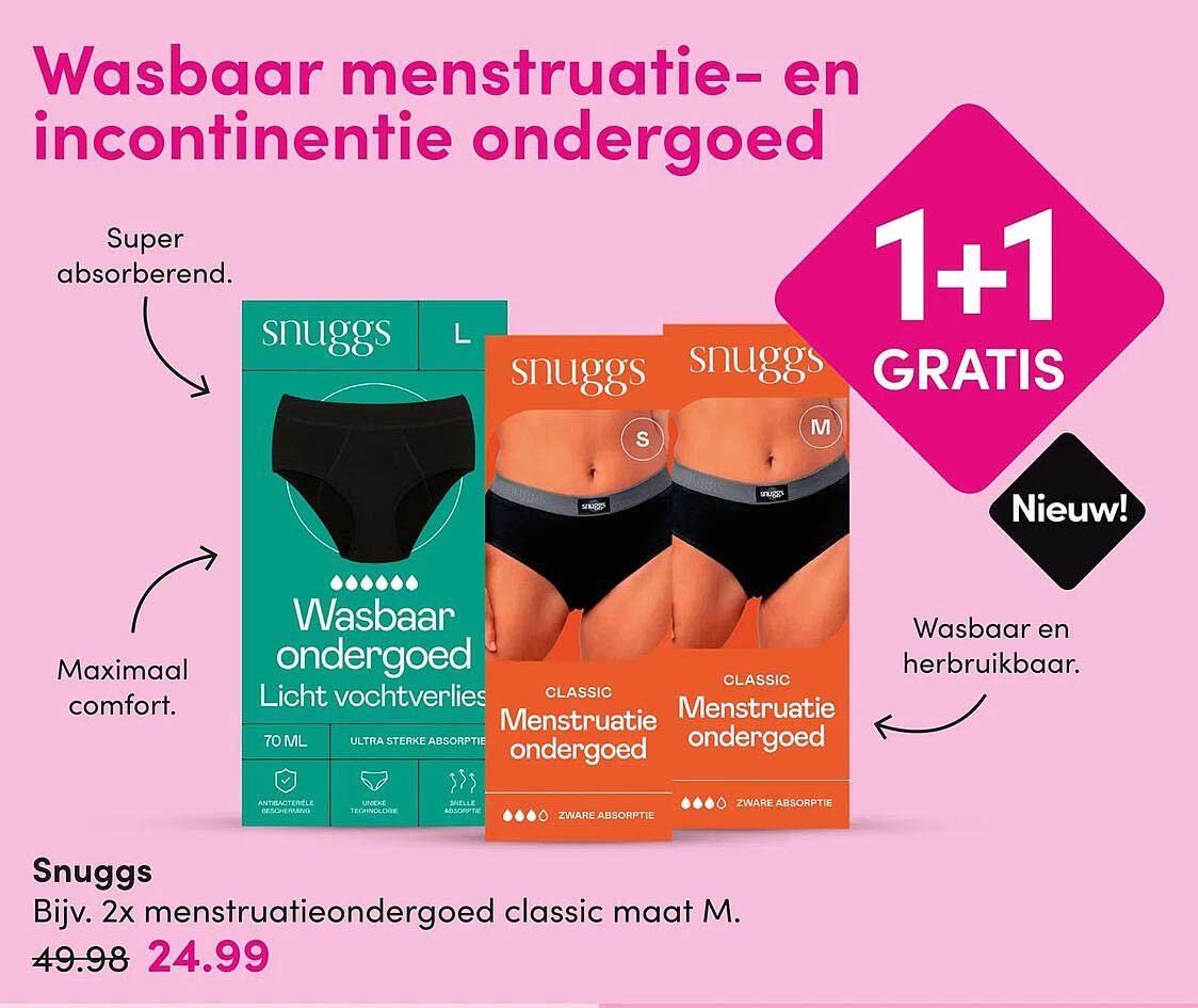 Snuggs Bijv. 2x menstruatieondergoed classic maat M. 1+1 GRATIS