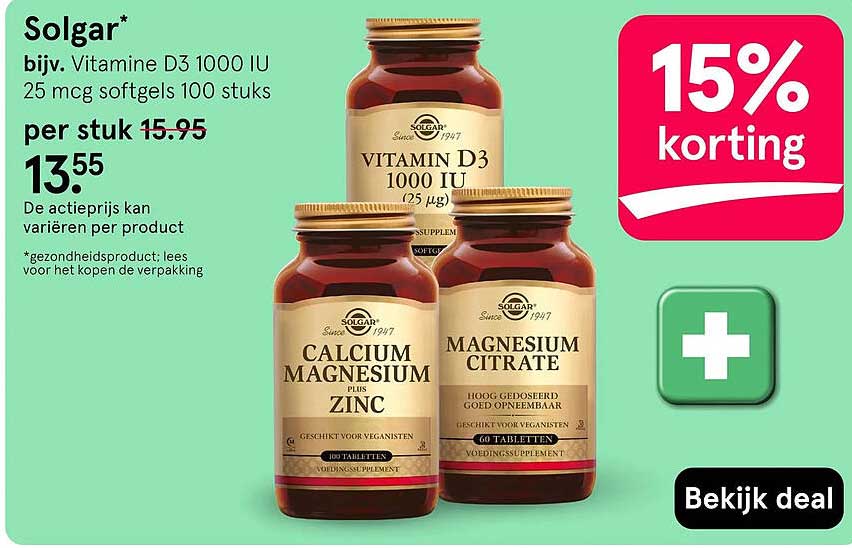 Solgar* bijv. Vitamine D3 1000 IU 25 mcg softgels 100 stuks 15% korting