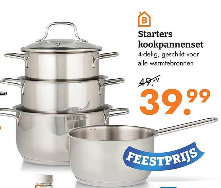 Starters kookpannenset 4-delig, geschikt voor alle warmtebronnen FEESTPRIJS