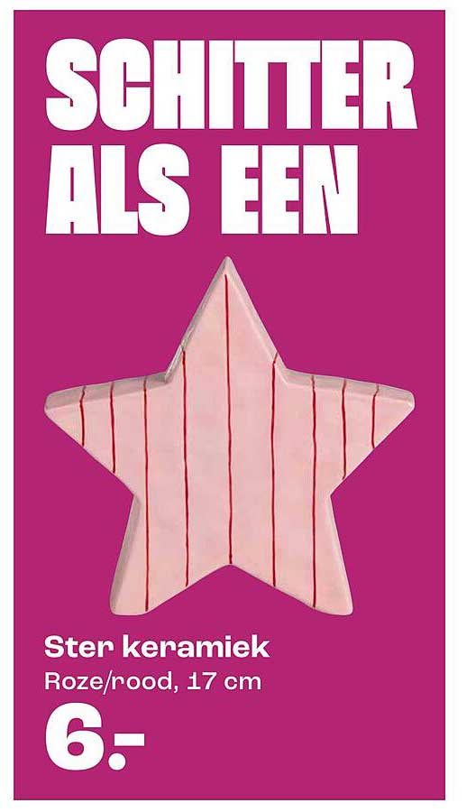 Ster keramiek Roze/rood, 17 cm