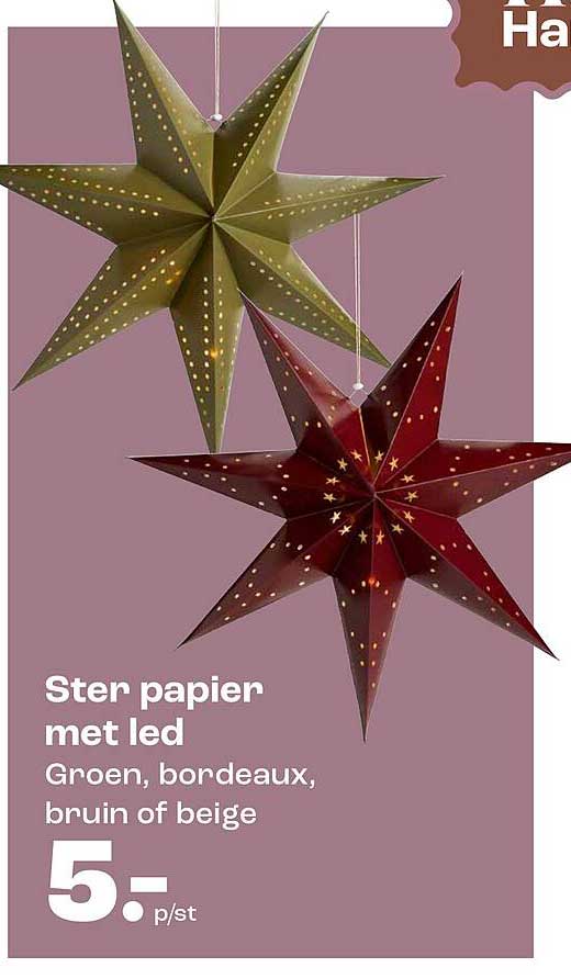 Ster papier met led Groen, bordeaux, bruin of beige