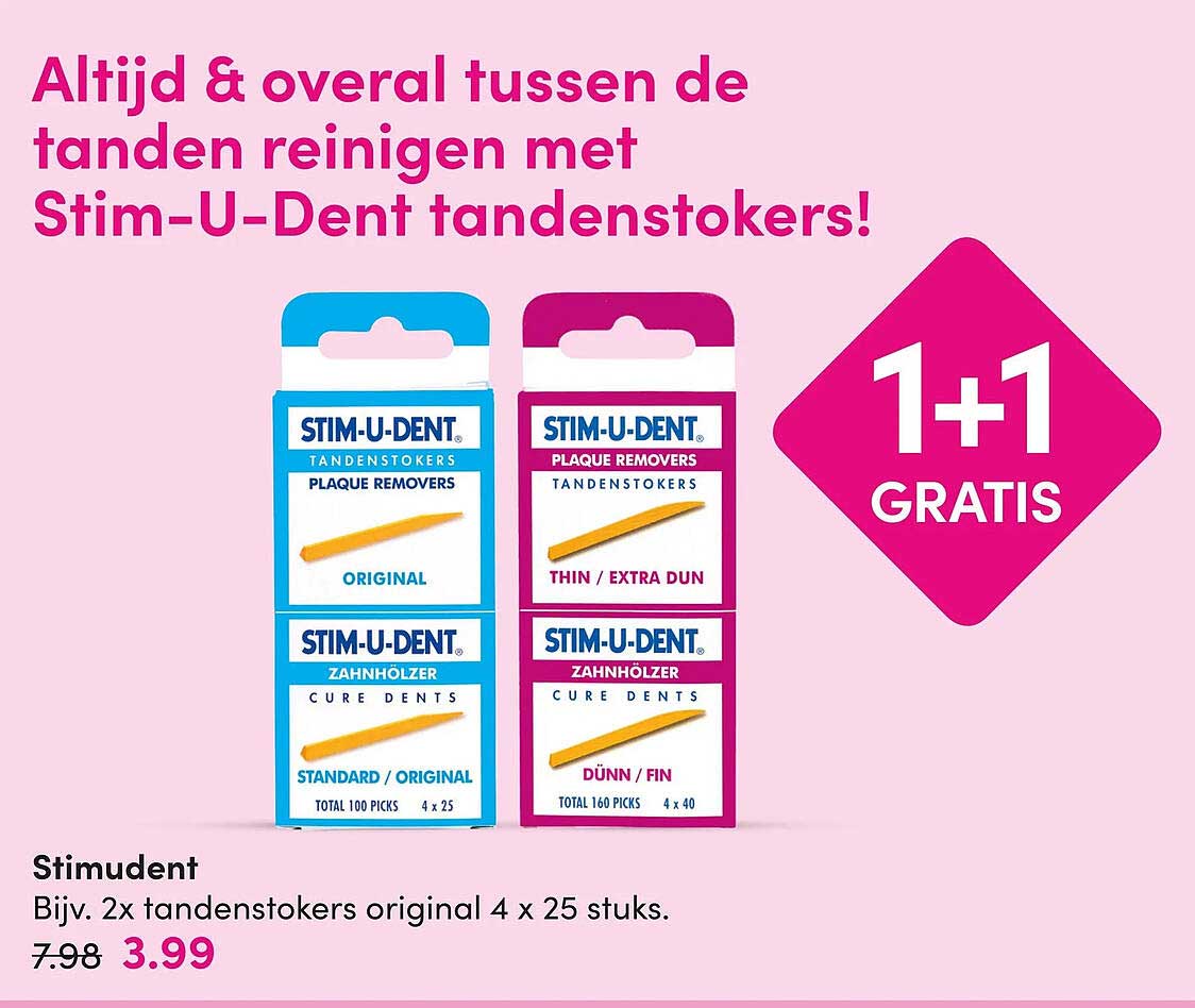 Stimudent Bijv. 2x tandenstokers original 4 x 25 stuks. 1+1 gratis