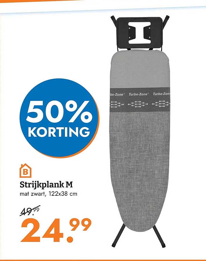 Strijkplank M mat zwart, 122x38 cm 50% KORTING