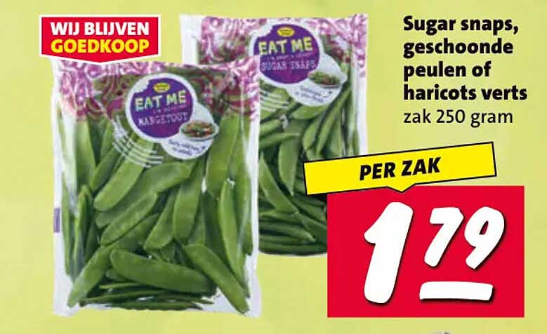 Sugar snaps, geschoonde peulen of haricots verts zak 250 gram PER ZAK
