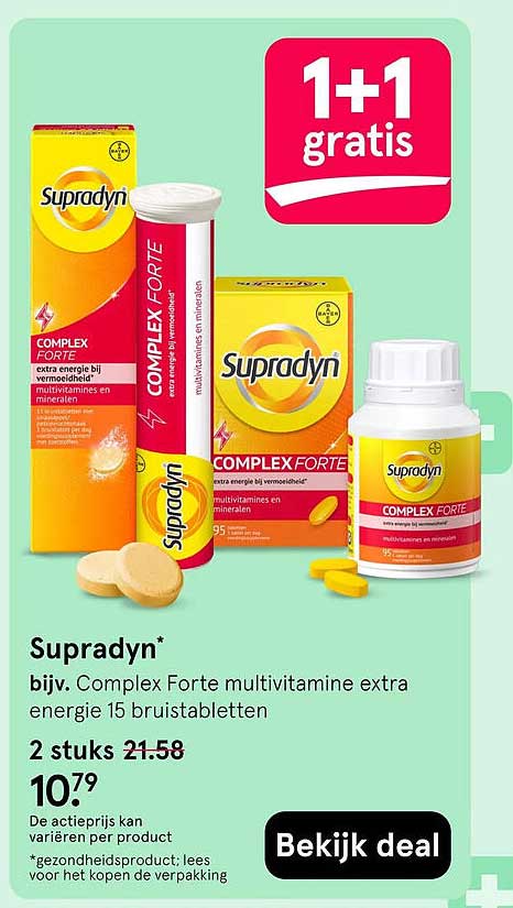 Supradyn* bijv. Complex Forte multivitamine extra energie 15 bruistabletten 1+1 gratis
