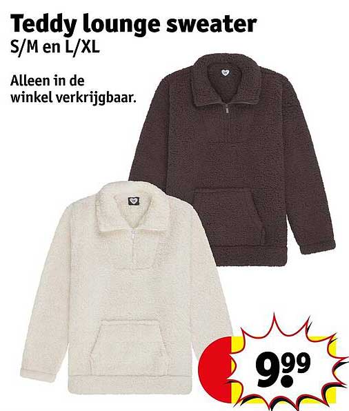 Teddy lounge sweater S/M en L/XL Alleen in de winkel verkrijgbaar.