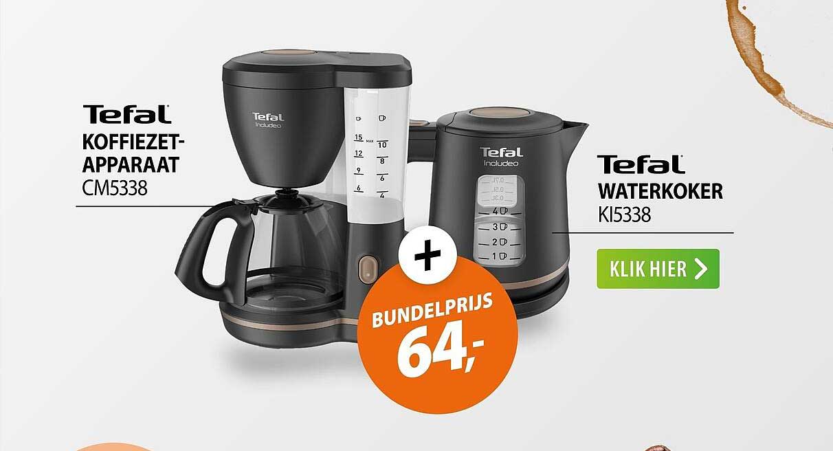 Tefal koffiezetapparaat CM5338 + Tefal waterkoker KI5338 bundelprijs