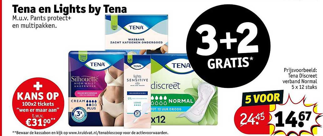 Tena en Lights by Tena M.u.v. Pants protect+ en multipakken 3+2 GRATIS*