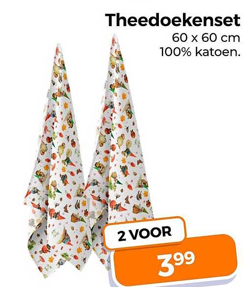 Theedoekenset 60 x 60 cm 100% katoen 2 VOOR