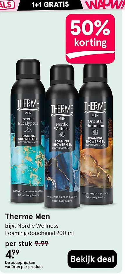 Therme Men bijv. Nordic Wellness Foaming douchegel 200 ml 50% korting