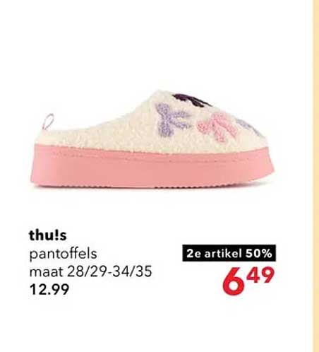 thu!s pantoffels maat 28/29-34/35 2e artikel 50%