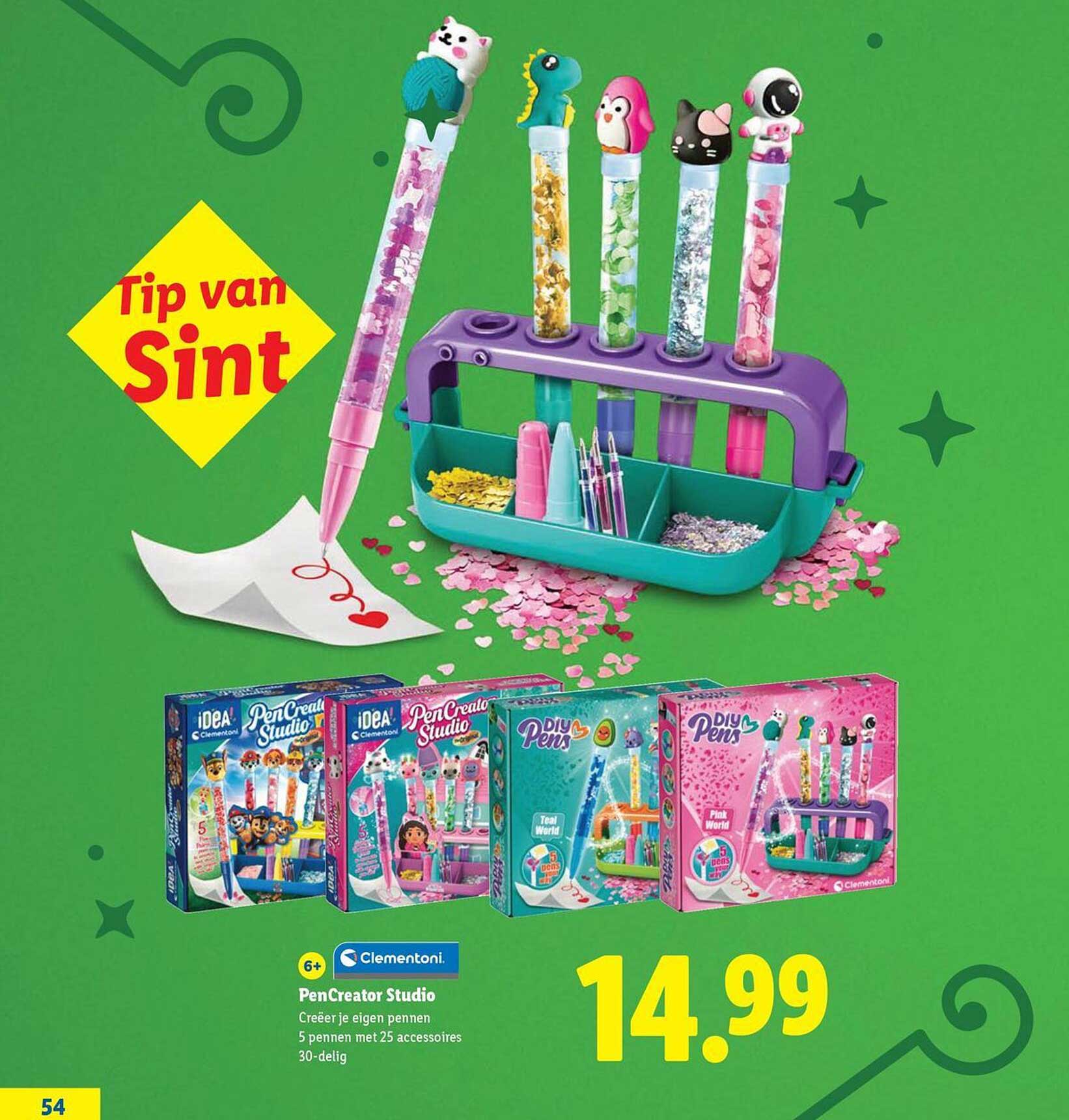 Tip van Sint Clementoni PenCreator Studio Creëer je eigen pennen 5 pennen met 25 accessoires 30-delig