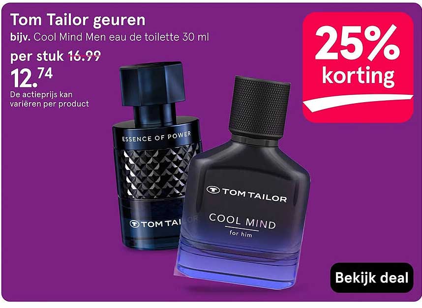 Tom Tailor geuren bijv. Cool Mind Men eau de toilette 30 ml 25% korting
