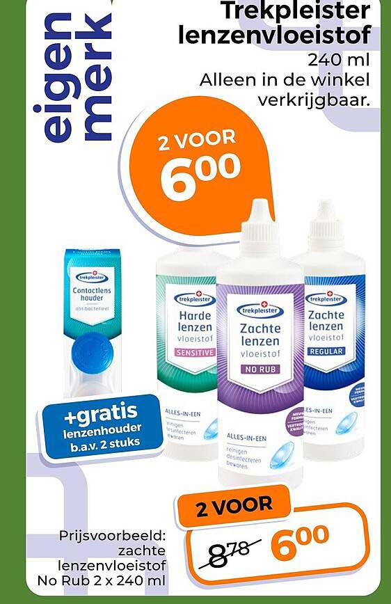 Trekpleister lenzenvloeistof 240 ml - 2 voor 6,00 + gratis lenzenhouder b.a.v. 2 stuks