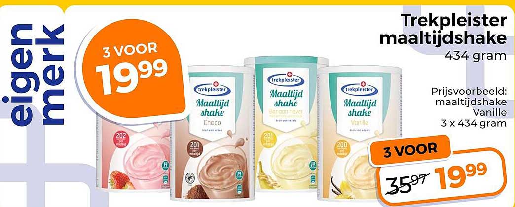 Trekpleister maaltijdshake 434 gram 3 voor 19.99