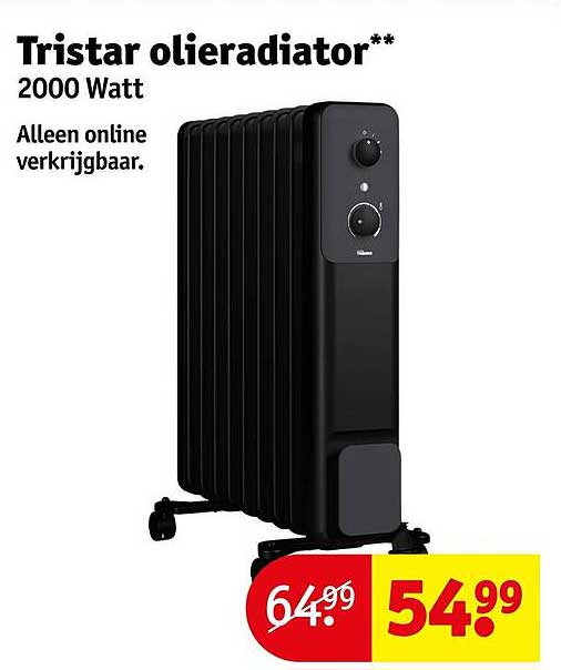 Tristar olieradiator** 2000 Watt Alleen online verkrijgbaar.