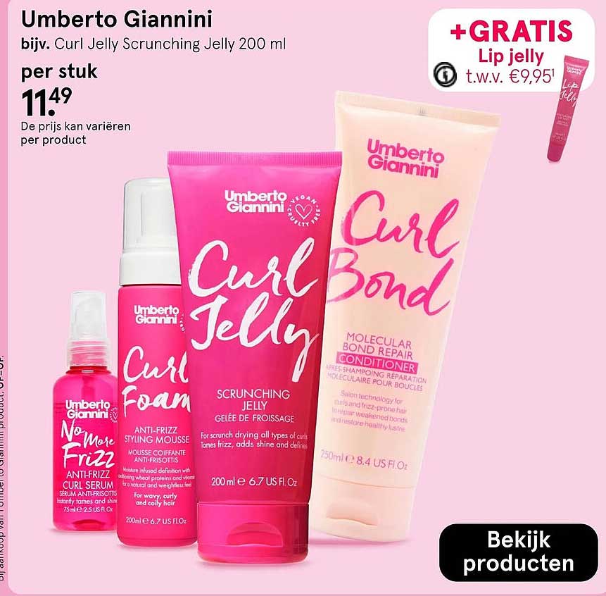Umberto Giannini bijv. Curl Jelly Scrunching Jelly 200 ml +GRATIS Lip jelly