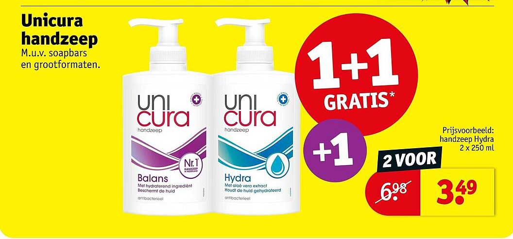 Unicura handzeep 1+1 gratis