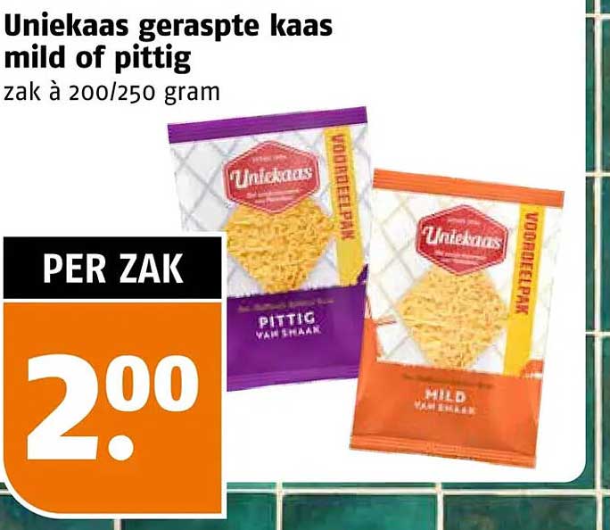 Uniekaas geraspte kaas mild of pittig zak à 200/250 gram