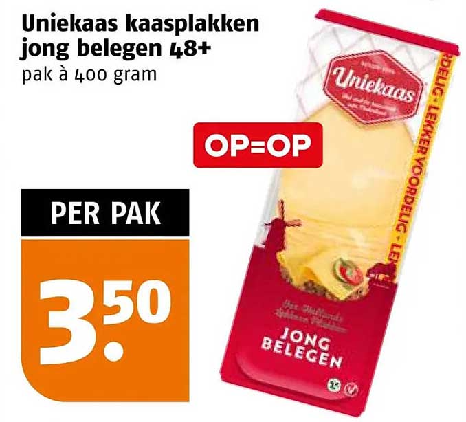 Uniekaas kaasplakken jong belegen 48+ pak à 400 gram OP=OP