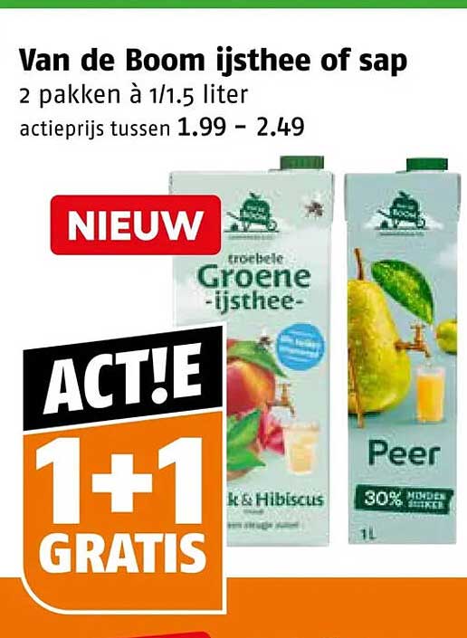Van de Boom ijsthee of sap 2 pakken à 1/1.5 liter 1+1 GRATIS