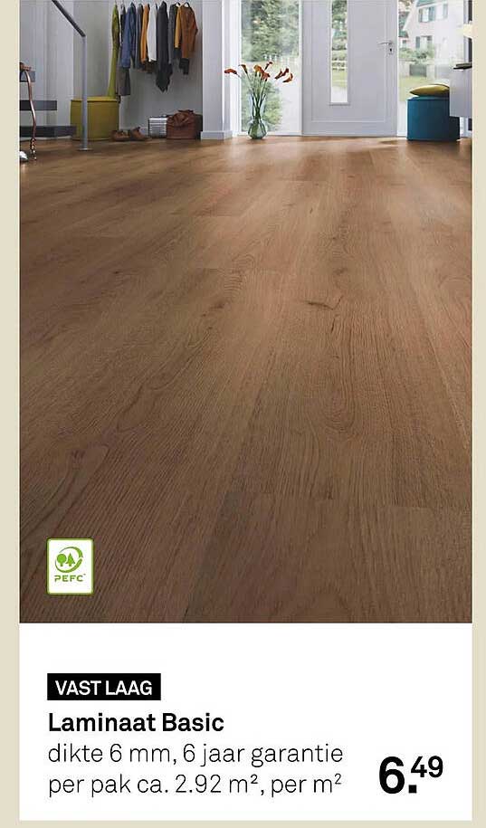 VAST LAAG Laminaat Basic dikte 6 mm, 6 jaar garantie per pak ca. 2.92 m², per m²